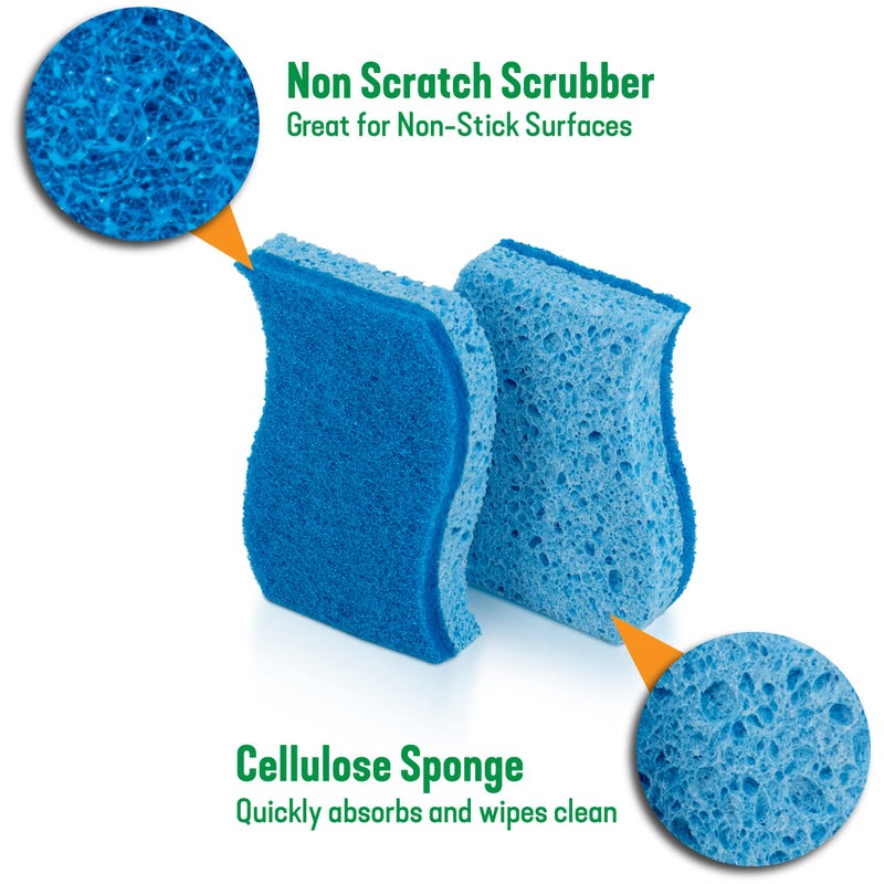 Pine Sol Pine-Sol Non Scratch Scrub Sponges - Double Sided Dish Scrubber Safe for Nonstick Cookware - Kitchen Essentials for Dishwashing and Cleaning, 4 Pack, Blue - Image 2